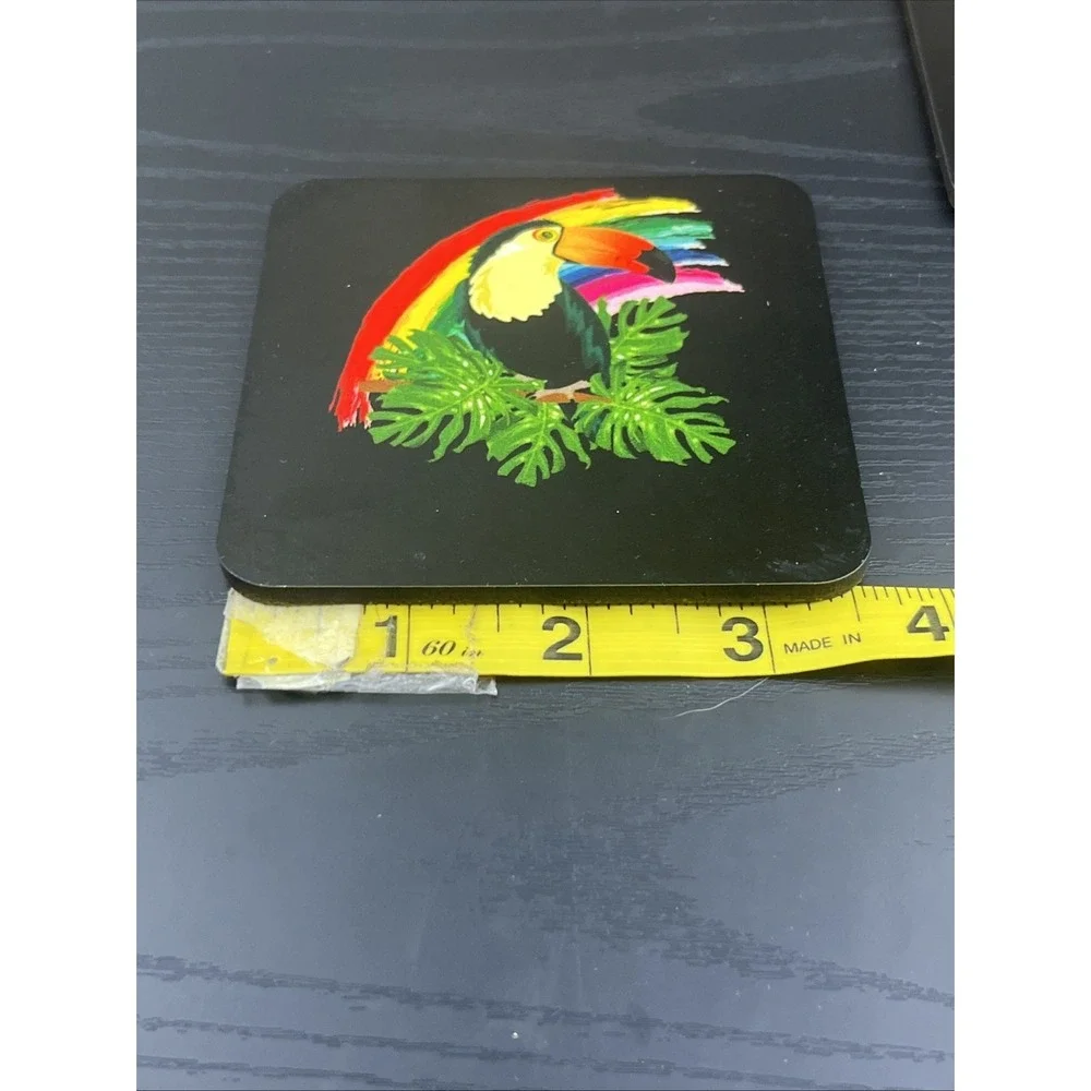 Toucan Coasters Set of 4 Black Rainbow Tropical‎ Bird Drink Coasters
